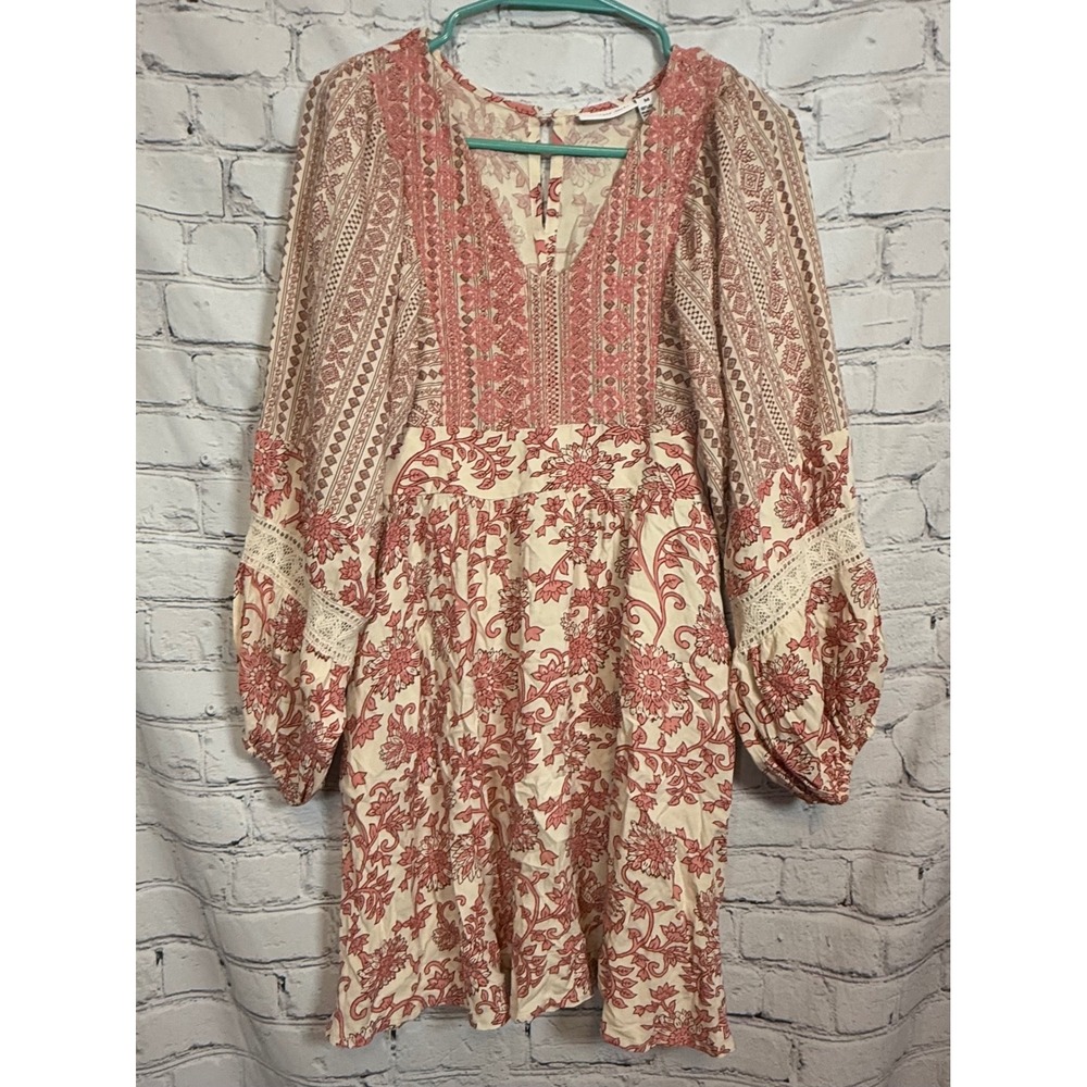 Sincerely Jules Women's Rayon Floral Print V‎ Neck Long Sleeve Mini Dress Size M